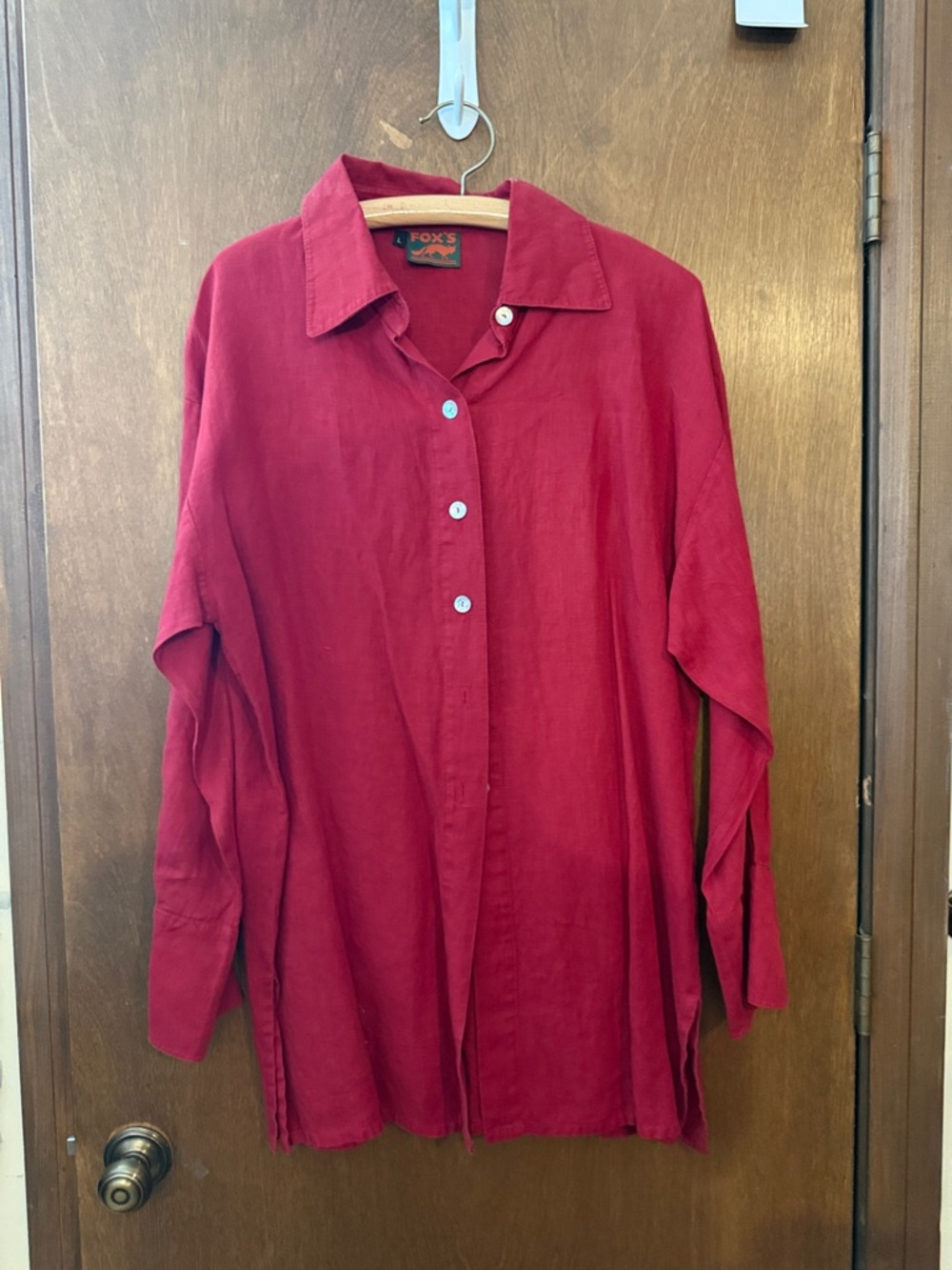 Foxs Red Linen Long-Sleeve Womens Blouse Top Size Large